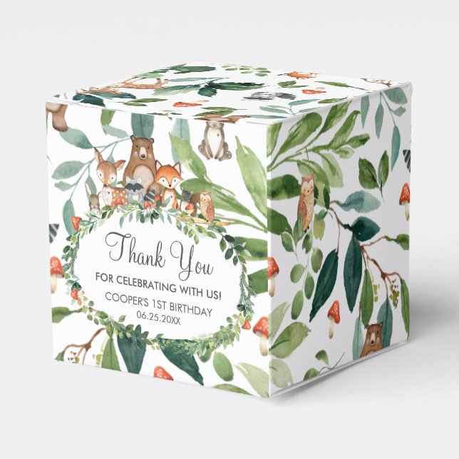 Woodland Animals Birthday Baby Shower Thank You Favor Boxes (Front Side)
