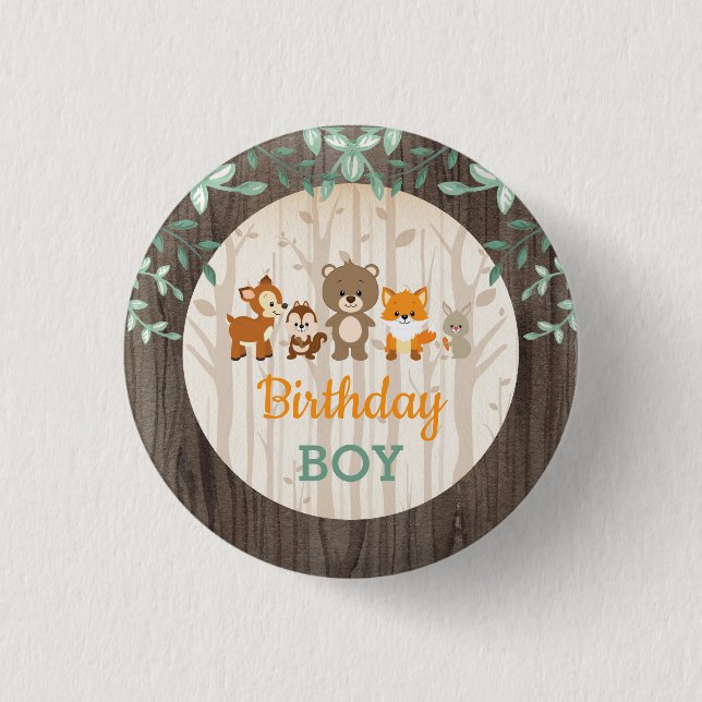 Woodland Animals Birthday Boy Party Favors Button (Front)