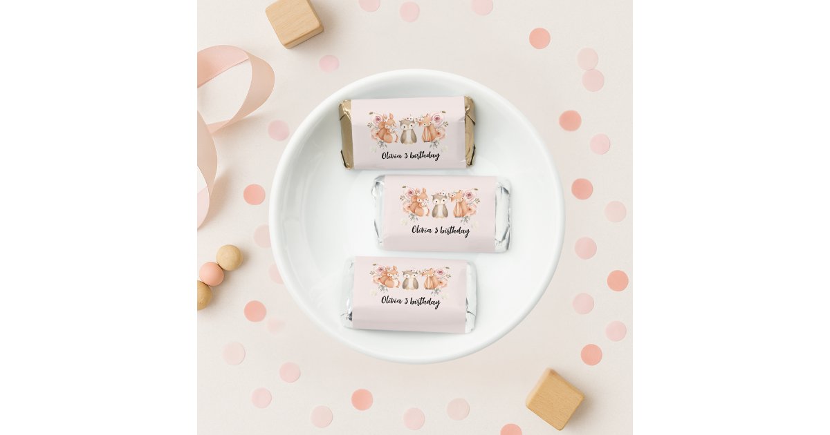 Woodland Animals Birthday Candy Wrappers | Rustic Hershey's Miniatures ...