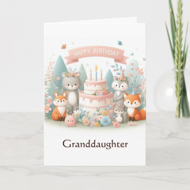 Woodland Animals Birthday Granddaughter Card (Front)