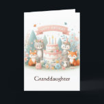 Woodland Animals Birthday Granddaughter Card<br><div class="desc">Personalize this cute woodland animals birthday card with your granddaughter's name or other text. This Happy Birthday card features a baby animals,  a birthday cake and a Happy Birthday banner image on the front. There is a cute birthday greeting inside.   AI-generated image created by Susang6</div>