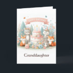 Woodland Animals Birthday Granddaughter Card<br><div class="desc">Personalize this cute woodland animals birthday card with your granddaughter's name or other text. This Happy Birthday card features a baby animals,  a birthday cake and a Happy Birthday banner image on the front. There is a cute birthday greeting inside.   AI-generated image created by Susang6</div>