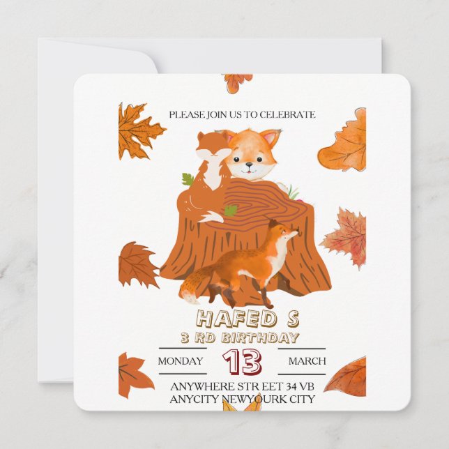 Woodland Animals Birthday Invitation: Fall Forest  Save The Date (Front)