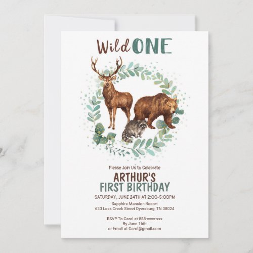 Woodland Animals Birthday Invitation Wild One Announcement