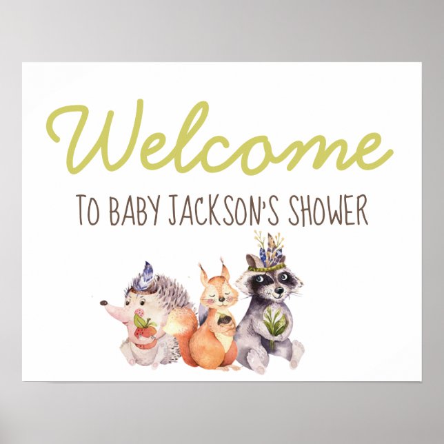 Woodland Animals Birthday or Shower Welcome Sign (Front)