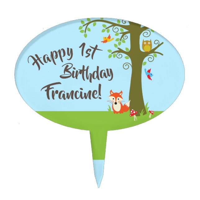 Woodland Animals Birthday Party Cake Topper (Front)