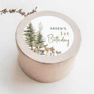 Woodland Animals Birthday Party Favor Classic Round Sticker