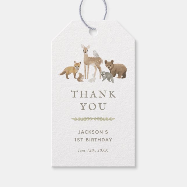 Woodland Animals Birthday Party Gift Tags (Front)