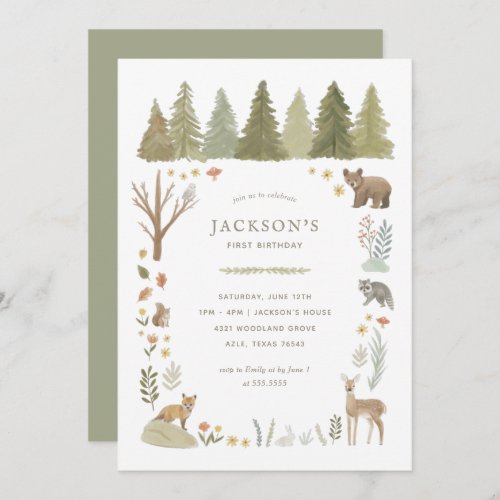 Woodland Animals Birthday Party Invitation