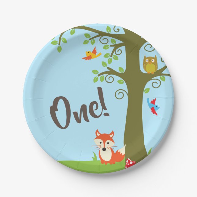 Woodland Animals Birthday Party Paper Plates (Front)