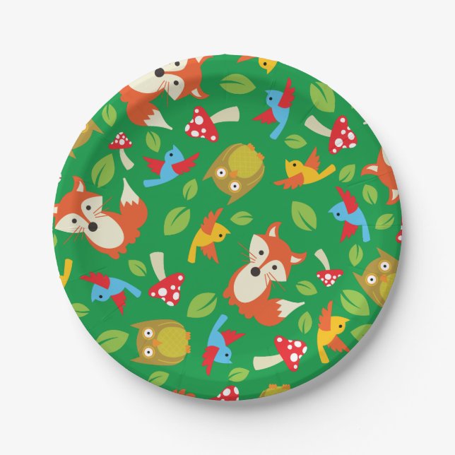 Woodland Animals Birthday Party Paper Plates (Front)