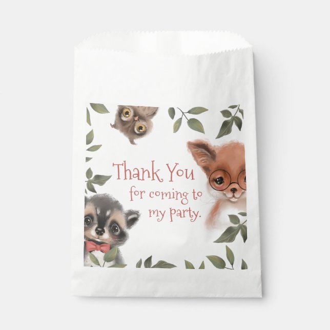 Woodland Animals Birthday Party Thank You Favor Bag (Front)