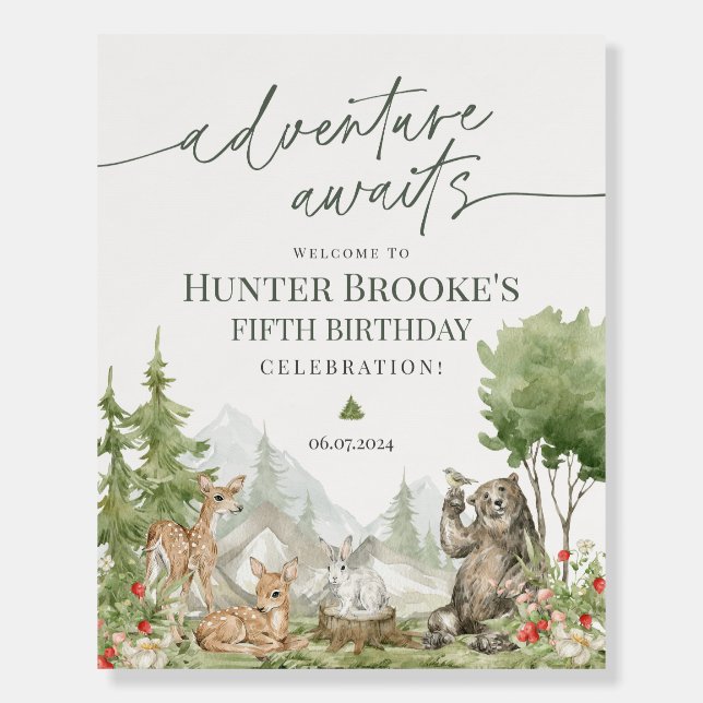 Woodland Animals Birthday Party Welcome Sign (Front)