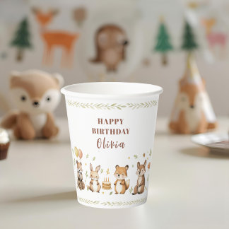 Woodland Animals Birthday Personalized Party Paper Cups