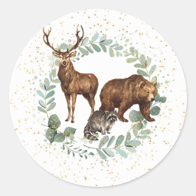 Woodland Animals Birthday Stickers Favor Labels (Front)