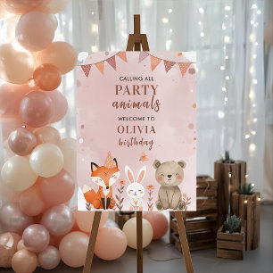 Woodland Animals Birthday Welcome Pink Foam Board