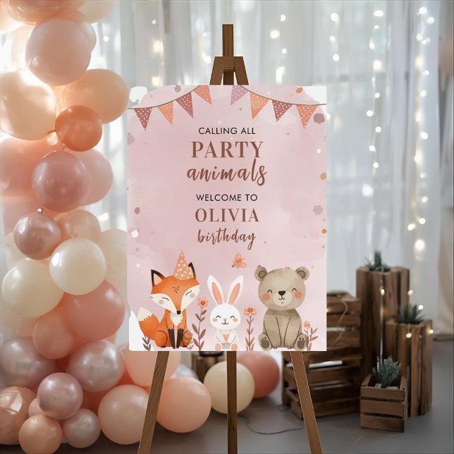 Woodland Animals Birthday Welcome Pink Foam Board (Creator Uploaded)