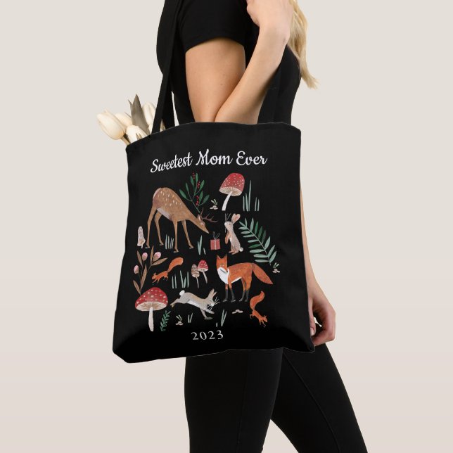 Woodland Animals Black Christmas  Tote Bag (Close Up)