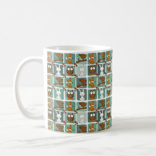 Woodland Animals Block Pattern Coffee Mug