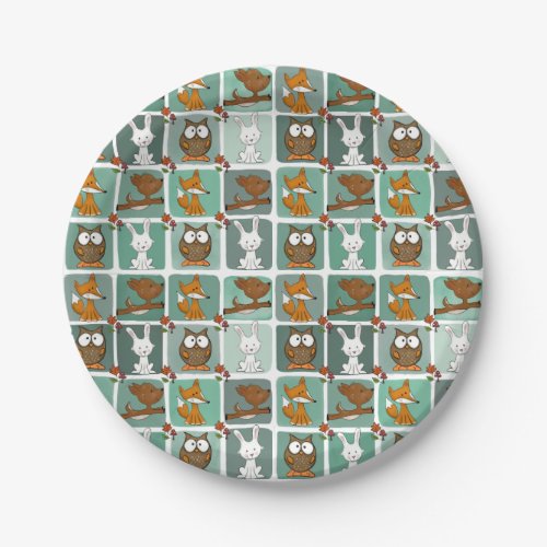 Woodland Animals Block Pattern Paper Plates