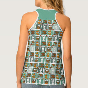 Woodland Animals Block Pattern Tank Top