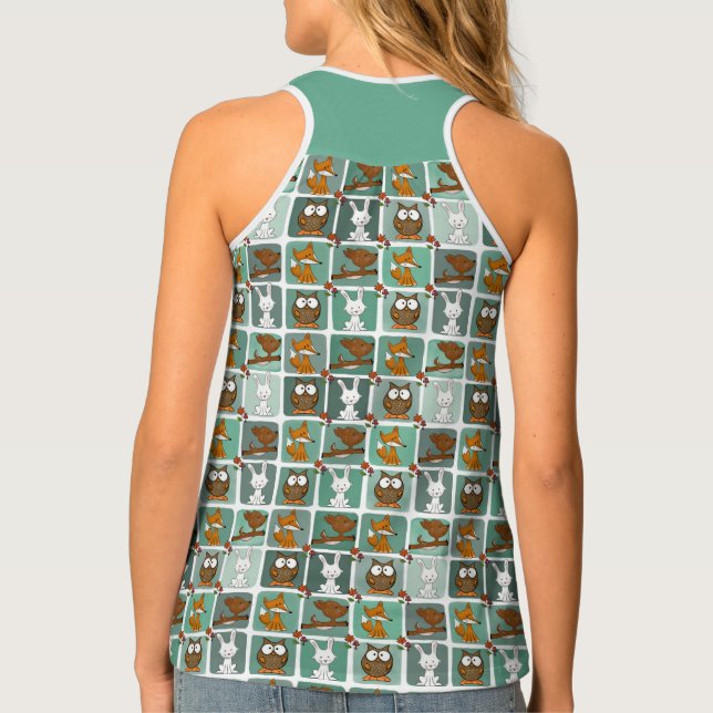 Woodland Animals Block Pattern Tank Top (Back)