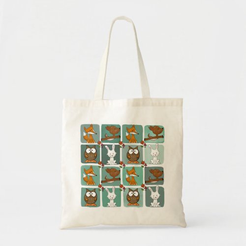 Woodland Animals Block Pattern Tote Bag