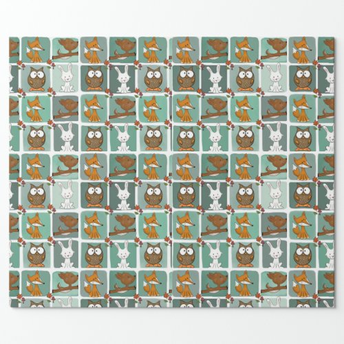 Woodland Animals Block Pattern Wrapping Paper