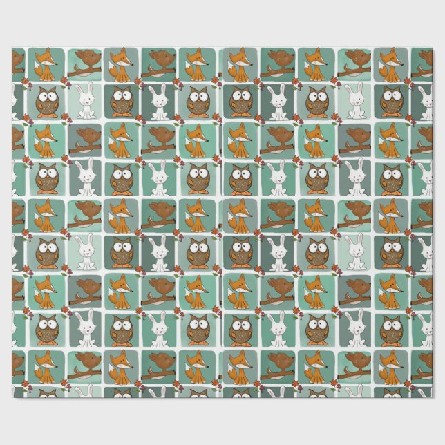 Woodland Animals Block Pattern Wrapping Paper (Seam)