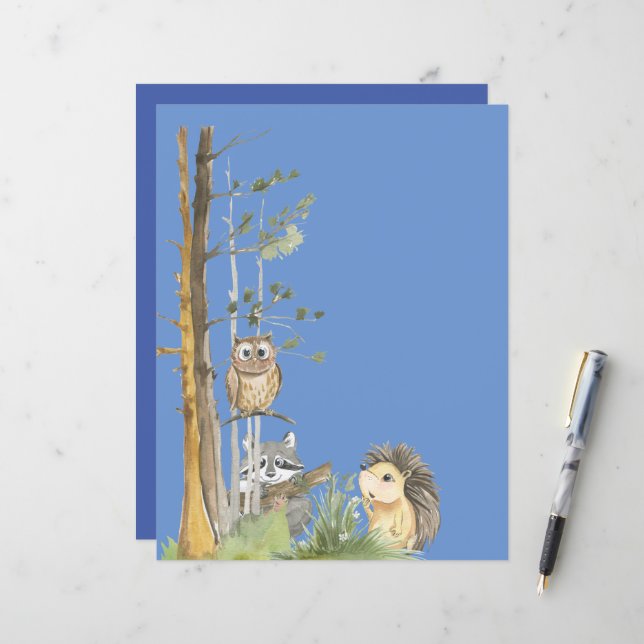 Woodland animals blue baby shower (Front/Back In Situ)