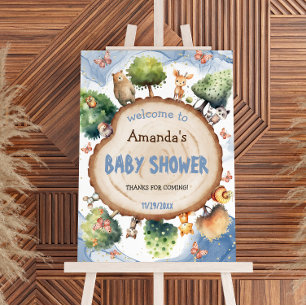 Woodland Animals Blue Baby Shower Welcome Foam Board