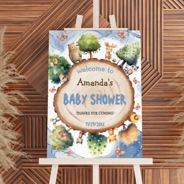Woodland Animals Blue Baby Shower Welcome Foam Board (Creator Uploaded)