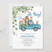 Woodland Animals Blue Truck Baby Shower Invitation (Front)