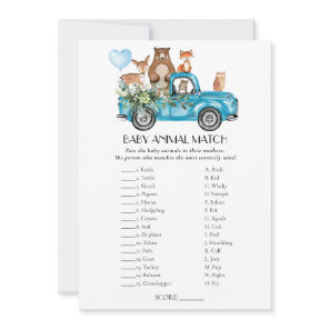 Woodland Animals Blue Truck Match Game Card