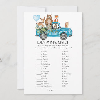 Woodland Animals Blue Truck Match Game Card