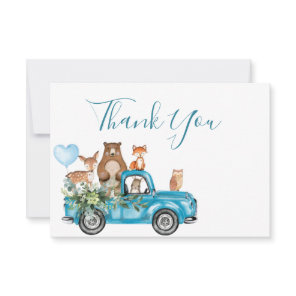 Woodland Animals Blue Truck Thank You Card