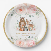 Woodland Animals Blush Floral Baby Shower Birthday Paper Plates