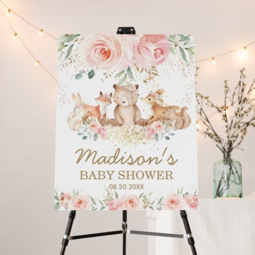 Woodland Animals Blush Floral Baby Shower Welcome  Foam Board