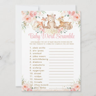 Woodland Animals Blush Floral Baby Word Scramble Invitation