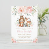 Woodland Animals Blush Floral Girl Baby Shower Invitation (Standing Front)