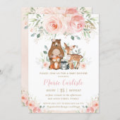 Woodland Animals Blush Floral Girl Baby Shower Invitation (Front/Back)