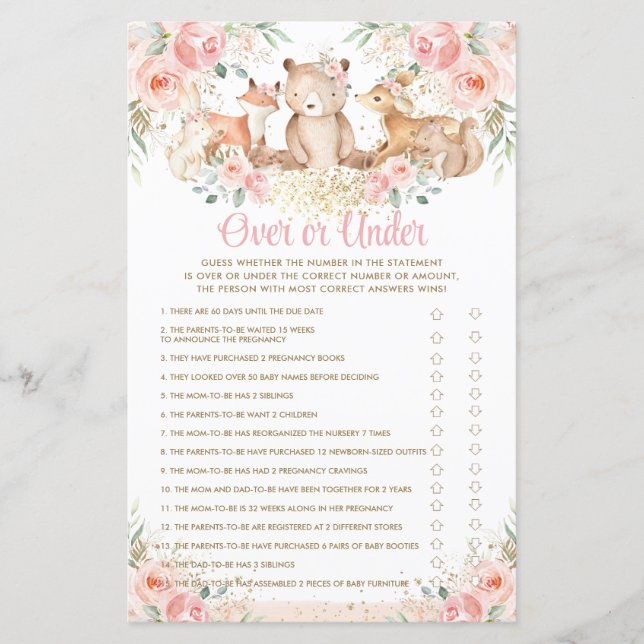 Woodland Animals Blush Floral Over or Under Game  (Front)