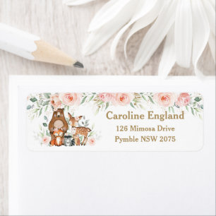 Woodland Animals Blush Floral Return Address  Label