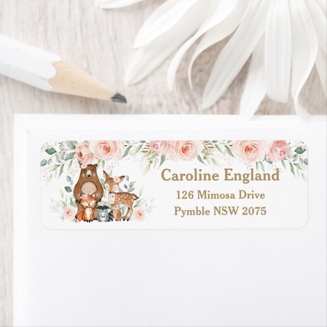 Woodland Animals Blush Floral Return Address  Label (Insitu)