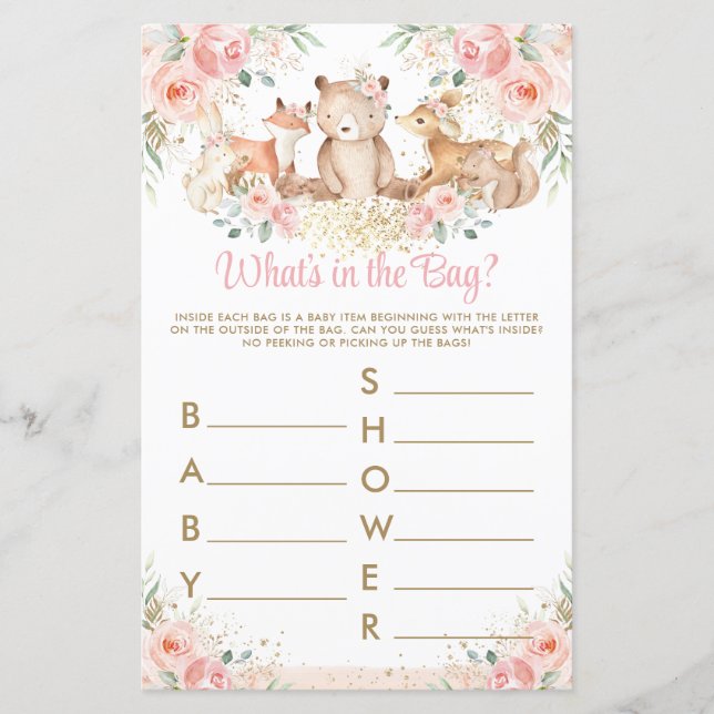 Woodland Animals Blush Floral What's In the Bag (Front)