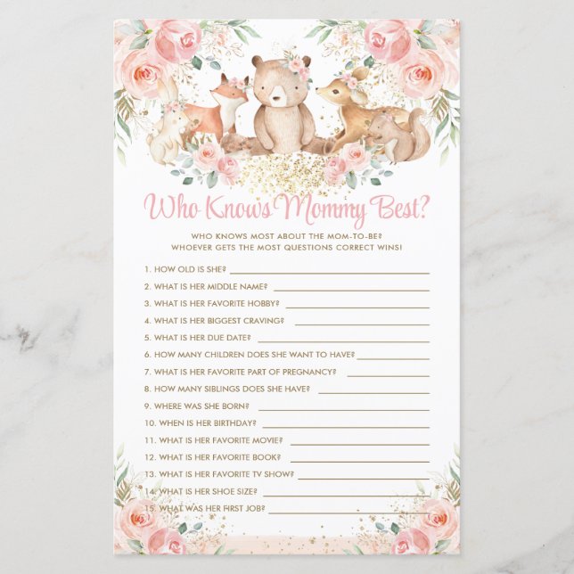 Woodland Animals Blush Floral Who Knows Mommy Best (Front)