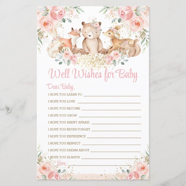 Woodland Animals Blush Floral Wishes for Baby Game (Front)