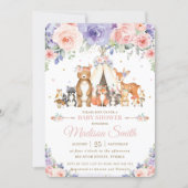 Woodland Animals Blush Lilac Floral Baby Shower Invitation (Front)