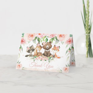 Woodland Animals Blush Pink Floral Baby Shower  Letterpress Thank You Card