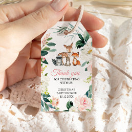 Woodland Animals &amp; Blush Pink Flowers Baby Shower Gift Tags